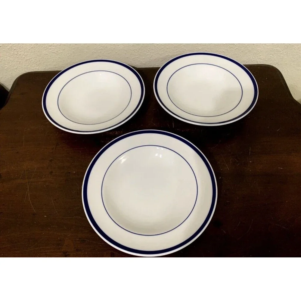 Williams Sonoma Set of 3  Brasserie Blue Rim Soup/Salad Bowls 9” EUC Japan